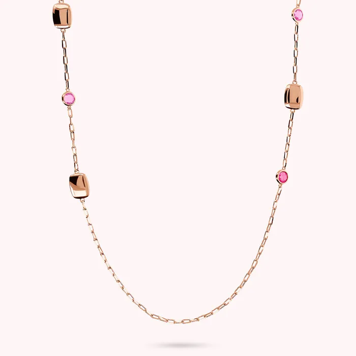 Bronzallure Earrings Collana Lunga con Pepite e Prisma Gem Tonde e a Baguette