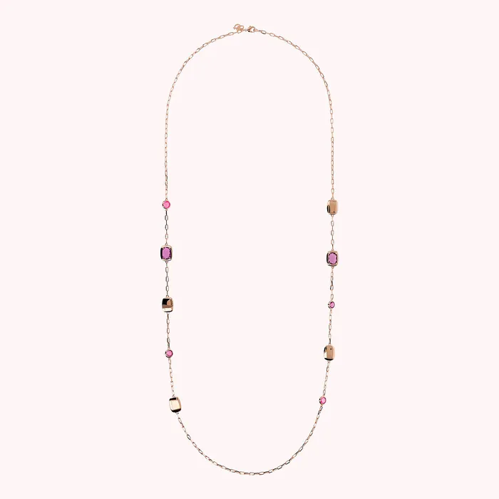 Bronzallure Earrings Collana Lunga con Pepite e Prisma Gem Tonde e a Baguette