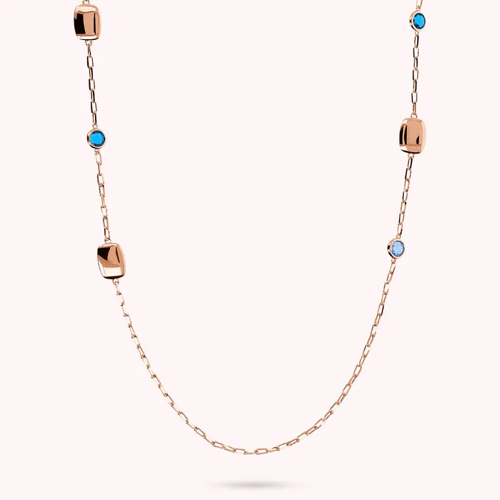 Bronzallure Earrings Collana Lunga con Pepite e Prisma Gem Tonde e a Baguette