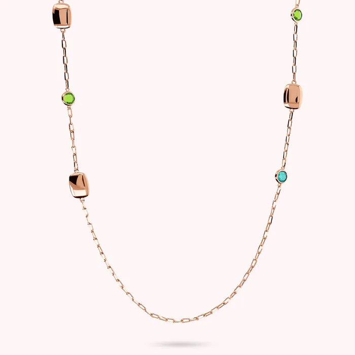 Bronzallure Earrings Collana Lunga con Pepite e Prisma Gem Tonde e a Baguette