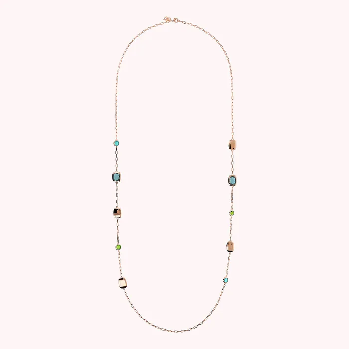 Bronzallure Earrings Collana Lunga con Pepite e Prisma Gem Tonde e a Baguette