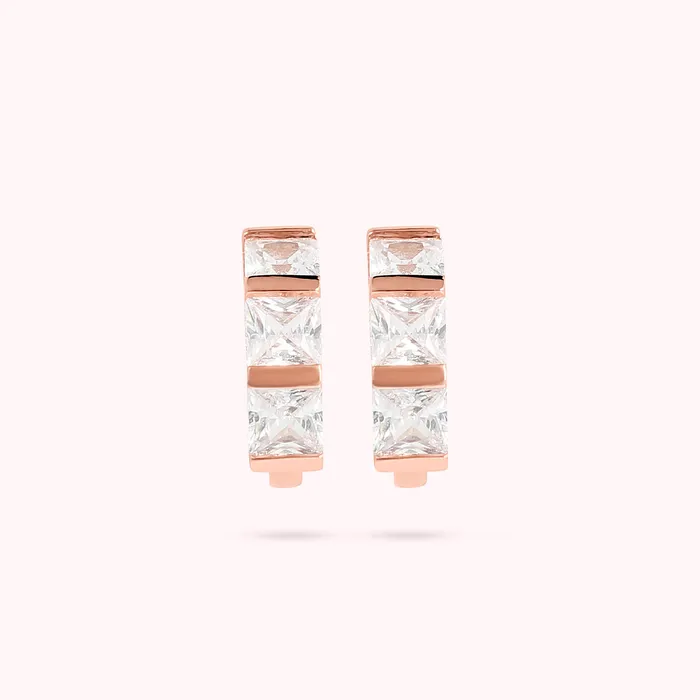 Bronzallure Earrings Orecchini a Cerchio Piccoli con Cubic Zirconia Quadrate