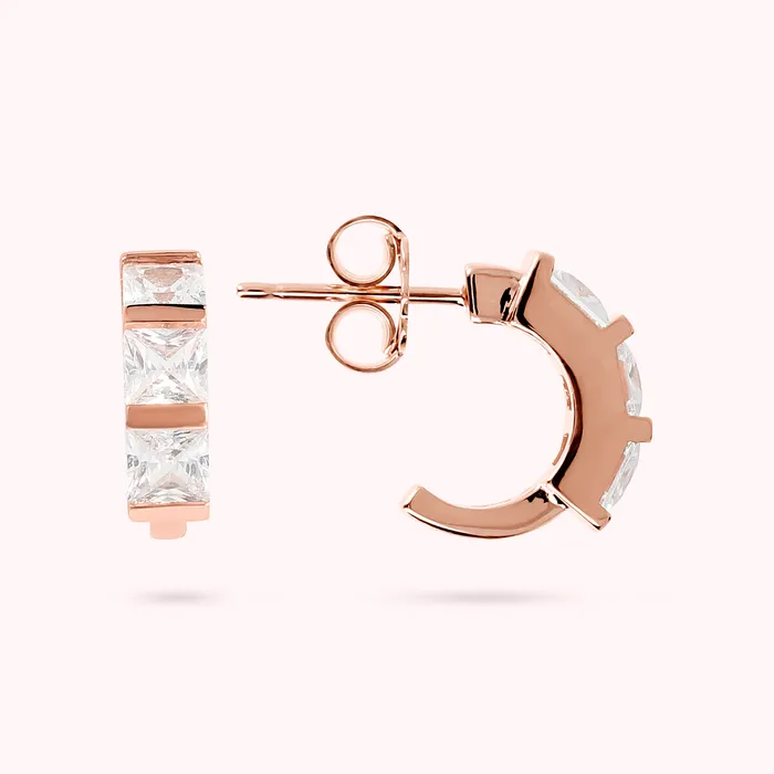 Bronzallure Earrings Orecchini a Cerchio Piccoli con Cubic Zirconia Quadrate