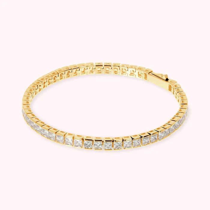 Bronzallure Necklaces Bracciale Tennis Golden con Cubic Zirconia Forma Quadrata