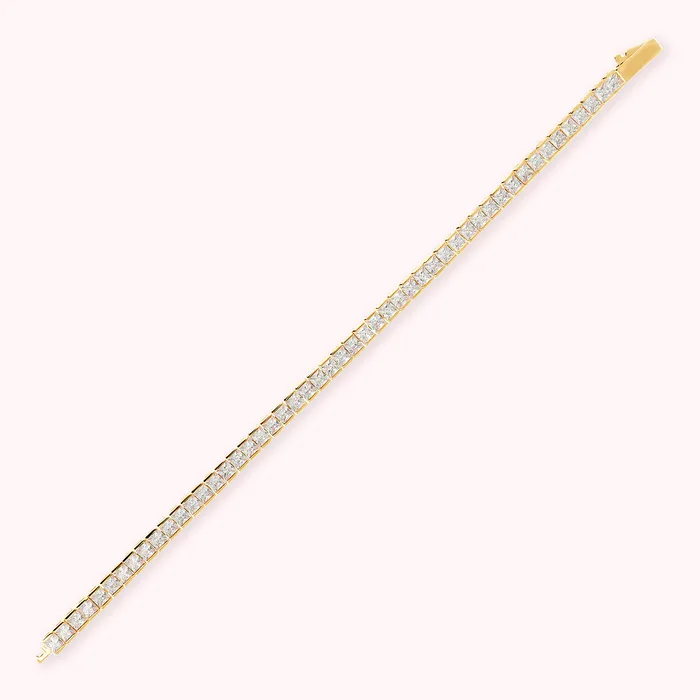 Bronzallure Necklaces Bracciale Tennis Golden con Cubic Zirconia Forma Quadrata