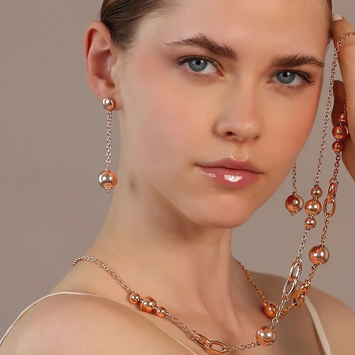 Bronzallure Orecchini Pendenti a Filo con Bead Lucida Earrings