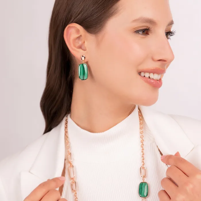 Bronzallure Orecchini Pendenti con Pietra Naturale Taglio a Saponetta Earrings
