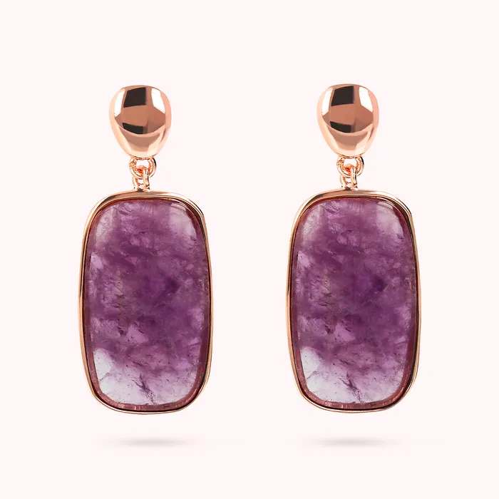 Bronzallure Orecchini Pendenti con Pietra Naturale Taglio a Saponetta Earrings