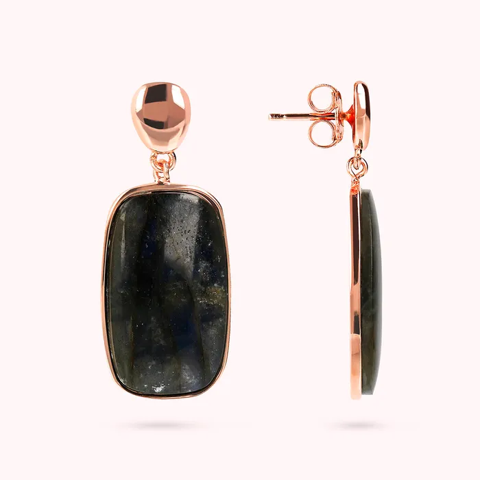 Bronzallure Orecchini Pendenti con Pietra Naturale Taglio a Saponetta Earrings