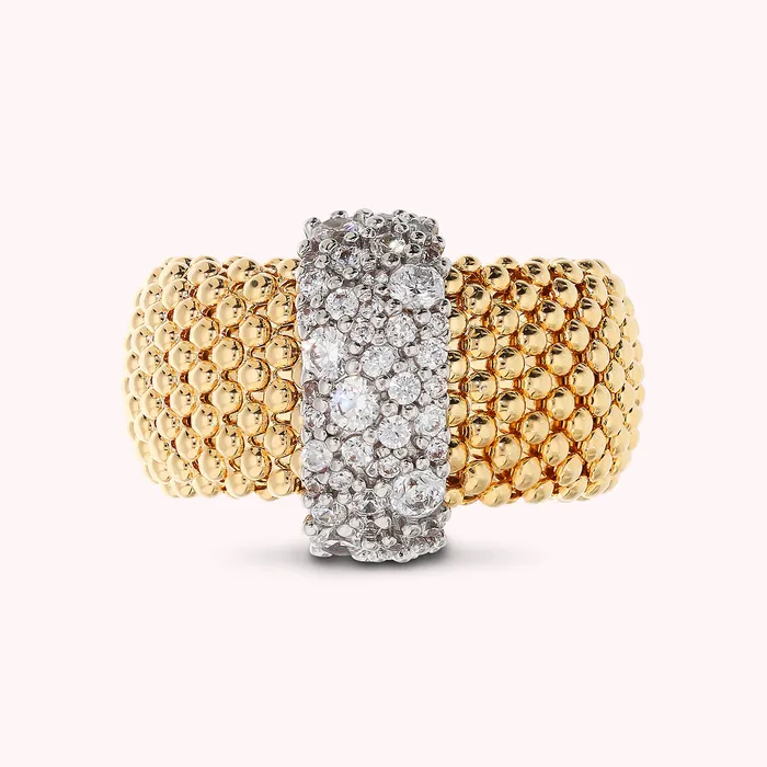 Bronzallure Rings Anello a Fascia Golden Maglia Popcorn con Pav di Cubic Zirconia