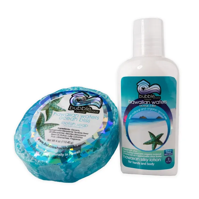BUBBLESHACK Bubble Shack Hawaiian Waters Mini Lotion Loofah Soap Gift Set Earrings BUBBLESHACK Bubble Shack Hawaiian Waters Mini Lotion Loofah Soap Gift Set Earrings