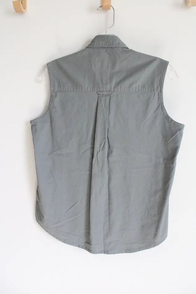 Cabelas Cabelas Gray Green Cotton Button Down Tank S Earrings