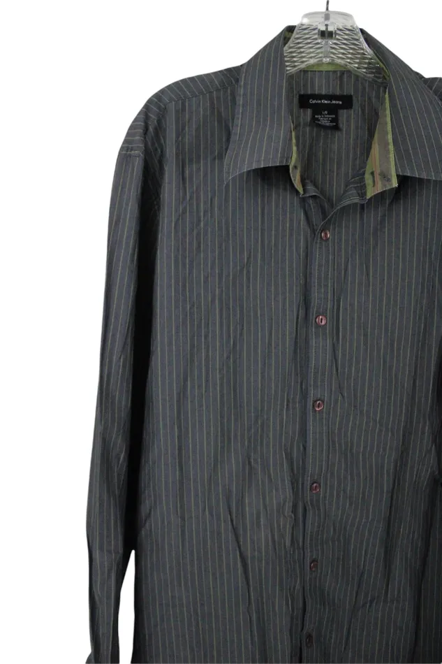 Calvin Klein Jeans Gray Striped Shirt L Calvin Klein Earrings