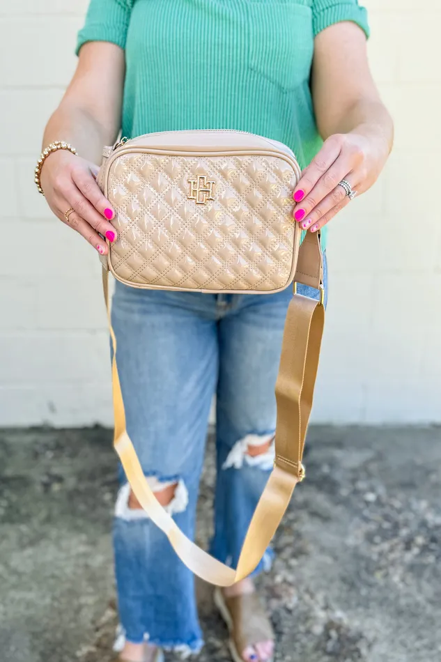 Caroline Hill Earrings Campbell Camera Crossbody Cream Patent