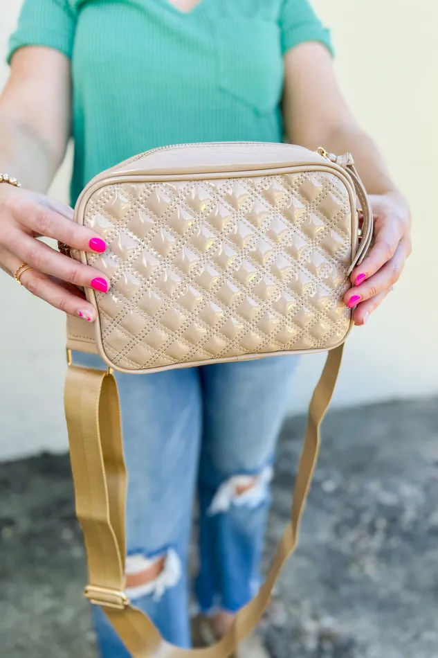 Caroline Hill Earrings Campbell Camera Crossbody Cream Patent
