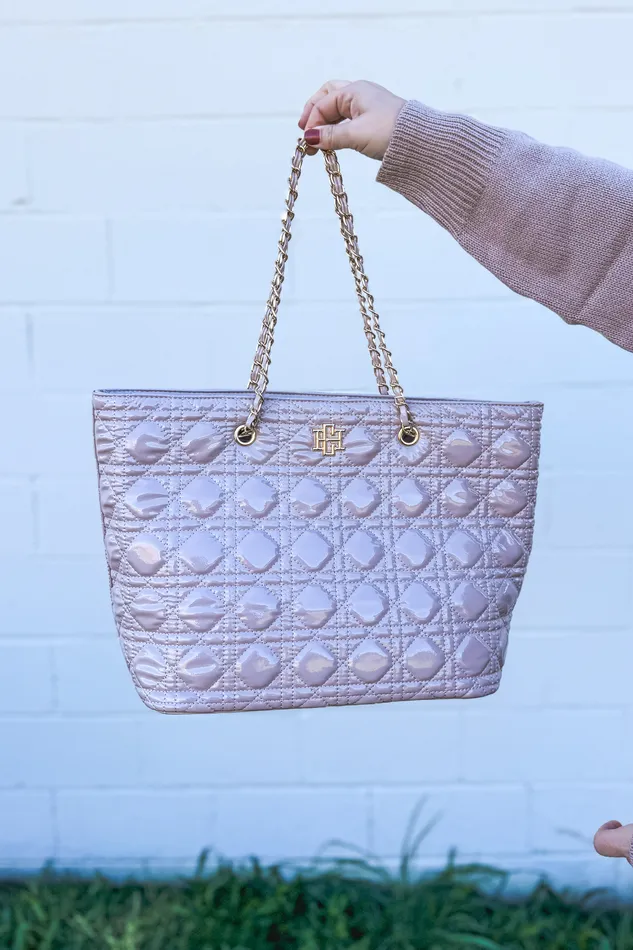 Caroline Hill Earrings Quentin Quilted Tote Nude