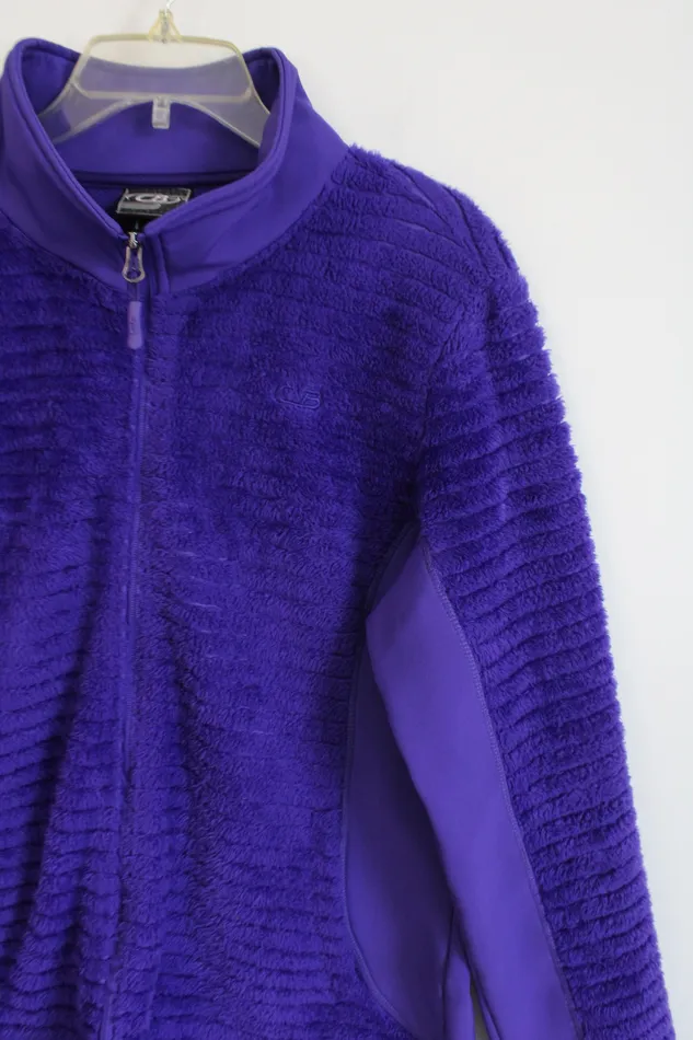 CB Purple Fuzzy Zip Up Jacket L CB Earrings