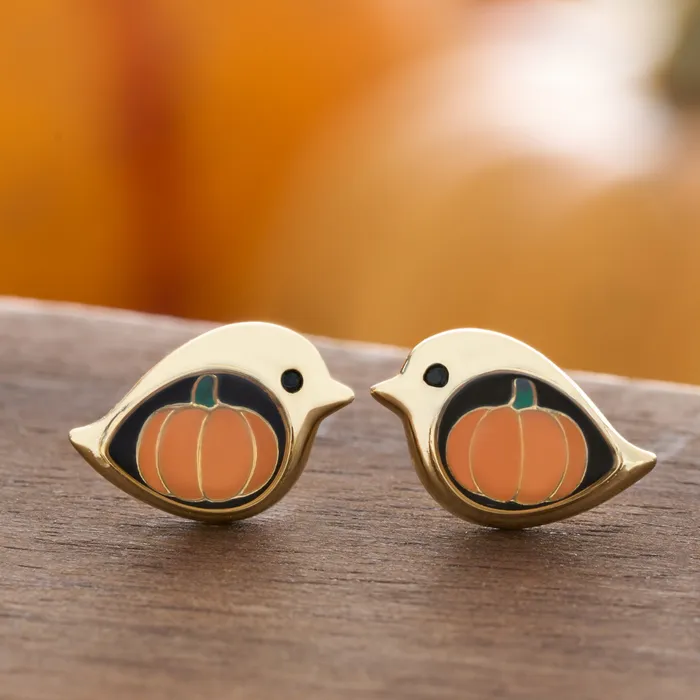 Chadds Ford Jewelry Earrings Gold Pumpkin Birdie Studs Medium