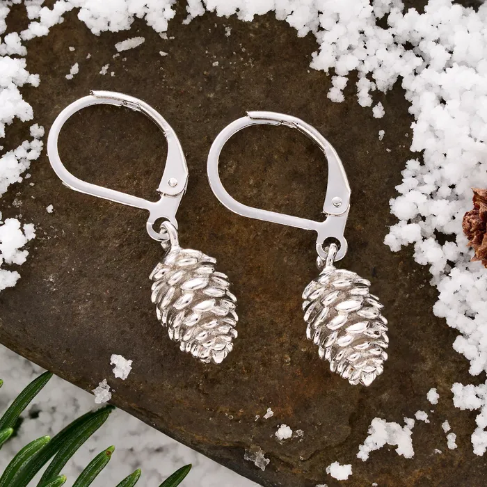 Chadds Ford Jewelry Earrings Rhodium Leverback Pine Cone Earrings