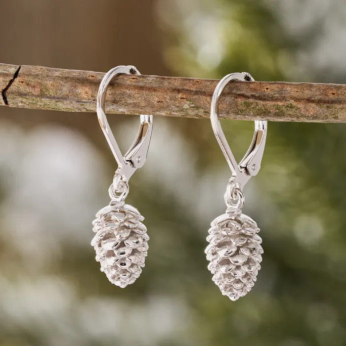 Chadds Ford Jewelry Earrings Rhodium Leverback Pine Cone Earrings