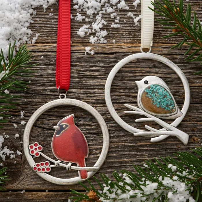 Chadds Ford Jewelry Necklaces Cardinal and Sand Birdie Ornament Bundle