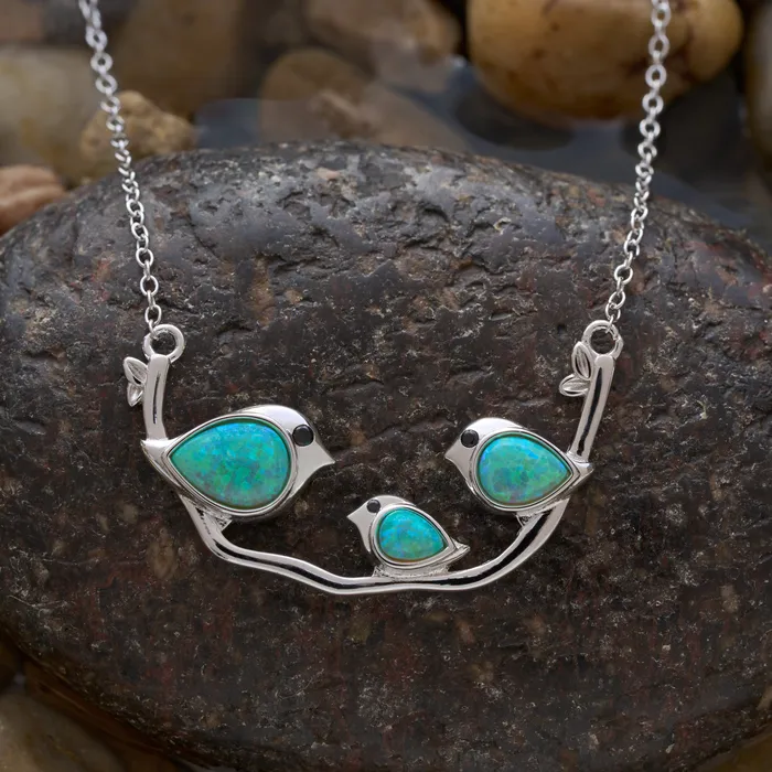 Chadds Ford Jewelry Necklaces Sterling Silver Triple Green Opal Birdie Branch Necklace