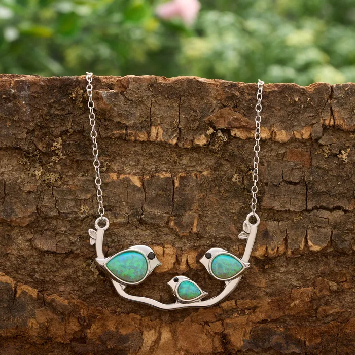 Chadds Ford Jewelry Necklaces Sterling Silver Triple Green Opal Birdie Branch Necklace