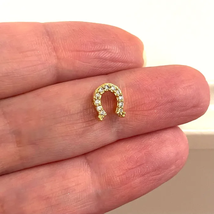 Charm Necklaces Peppy Beads 24Kt Gold Plated CZ Micro Pave Horse Shoe Charm