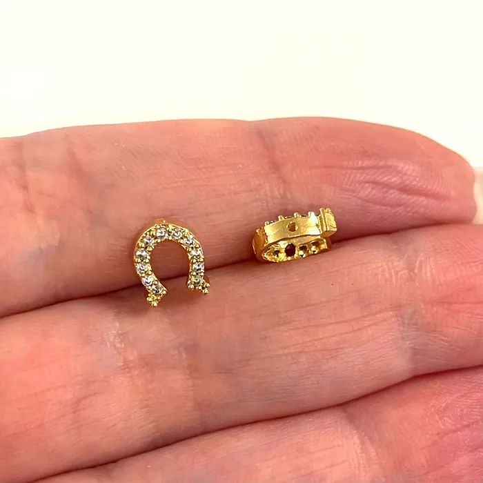 Charm Necklaces Peppy Beads 24Kt Gold Plated CZ Micro Pave Horse Shoe Charm Charm Necklaces Peppy Beads 24Kt Gold Plated CZ Micro Pave Horse Shoe Charm