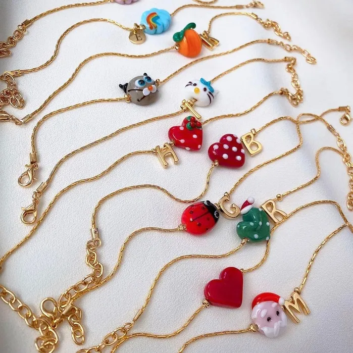 Charm Necklaces Peppy Beads Hand Made Murano Glass Navy Heart Charm