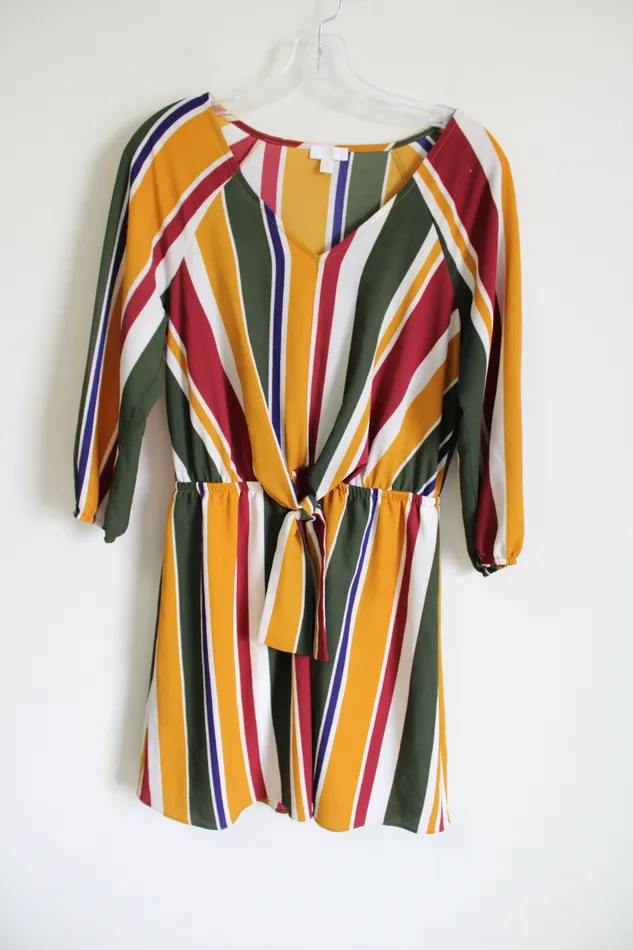 Charming Charlie Green Yellow Front Tie Striped Dress M Charming Charlie Earrings