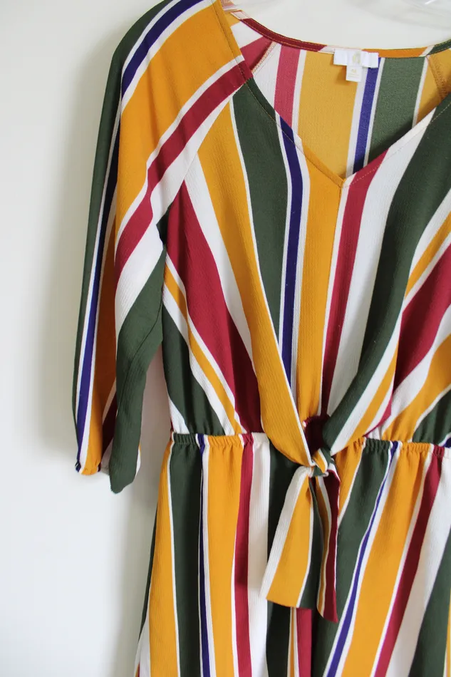 Charming Charlie Green Yellow Front Tie Striped Dress M Charming Charlie Earrings