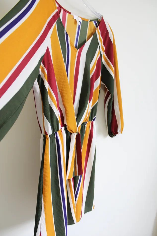 Charming Charlie Green Yellow Front Tie Striped Dress M Charming Charlie Earrings