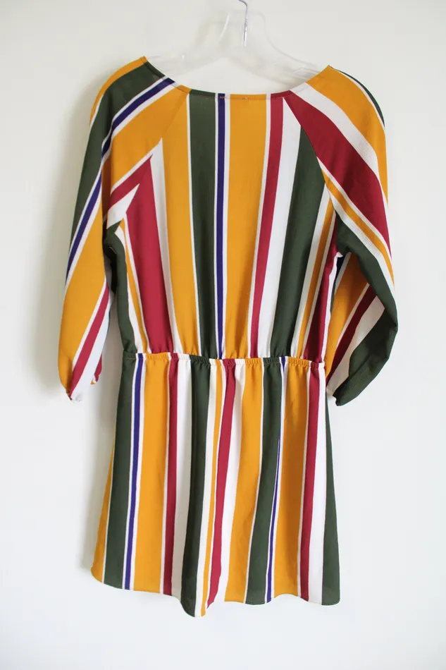 Charming Charlie Green Yellow Front Tie Striped Dress M Charming Charlie Earrings
