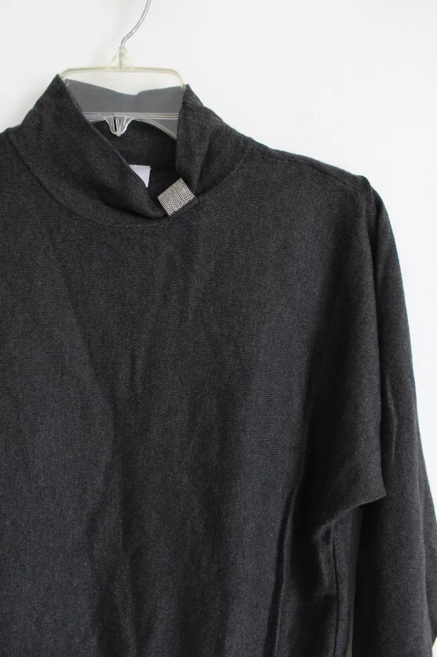 Chicos Charcoal Gray Mock Neck Knit Sweater 0 S Chicos Earrings