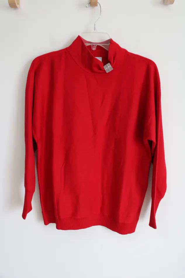 Chicos Earrings Chicos Red Knit Mock Neck Sweater 1 M