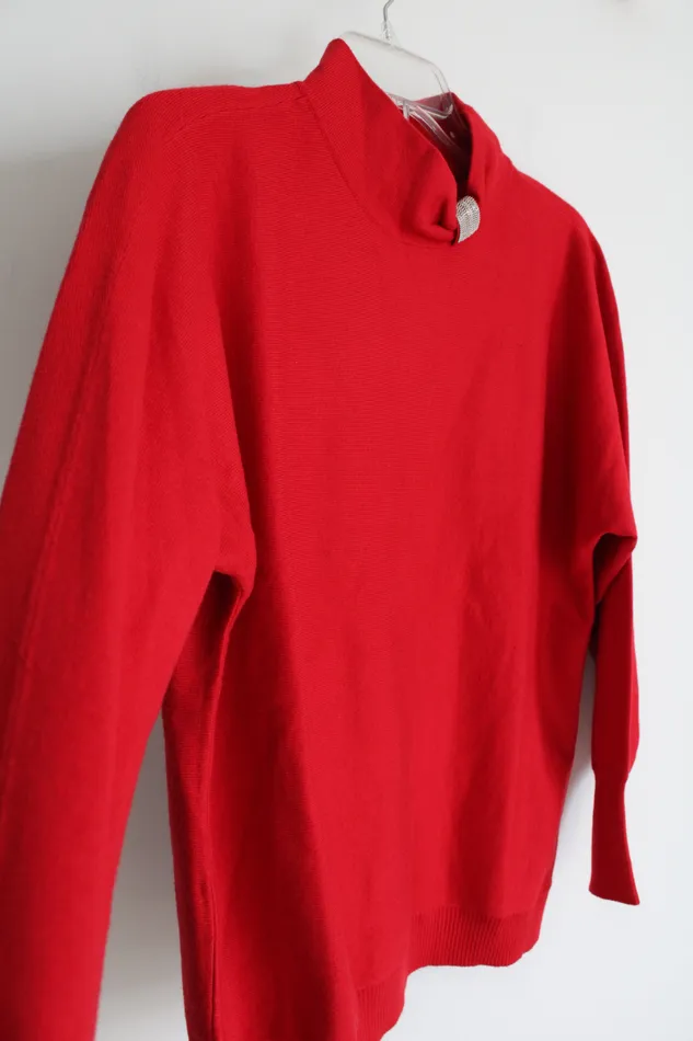 Chicos Earrings Chicos Red Knit Mock Neck Sweater 1 M