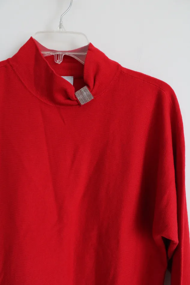 Chicos Earrings Chicos Red Knit Mock Neck Sweater 1 M