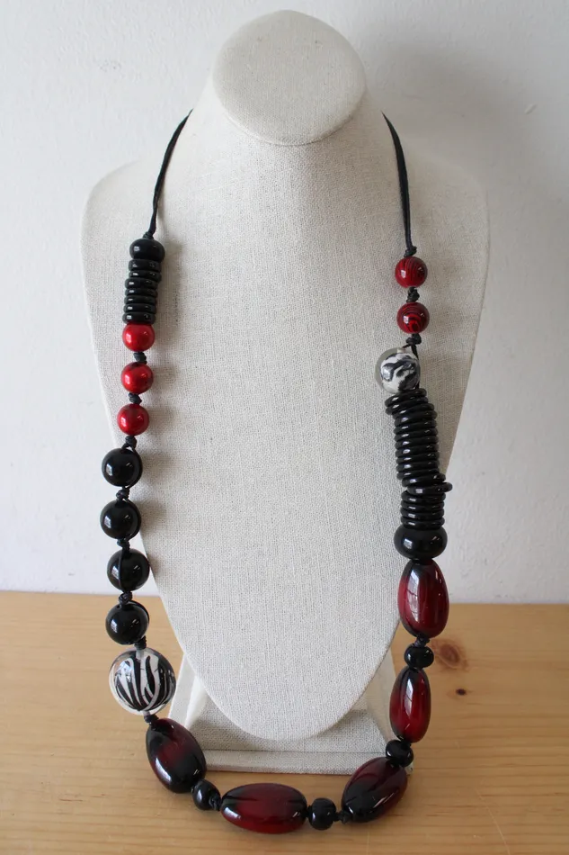 Chicos Necklaces NEW Chicos Red Black White Beaded Necklace
