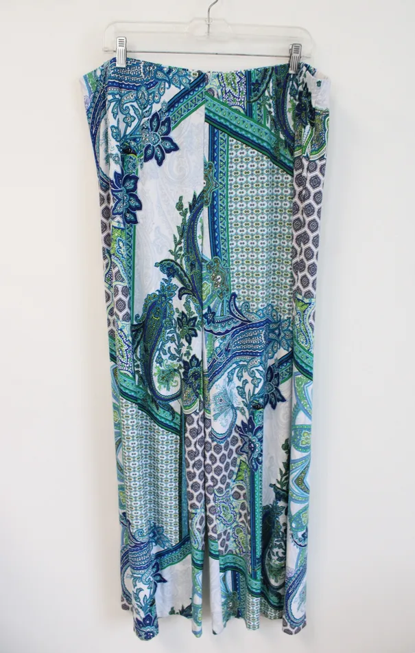 Chicos Rings Chicos Blue Green White Paisley Print Stretch Wide Leg Pant 3 16XL Chicos Rings Chicos Blue Green White Paisley Print Stretch Wide Leg Pant 3 16XL