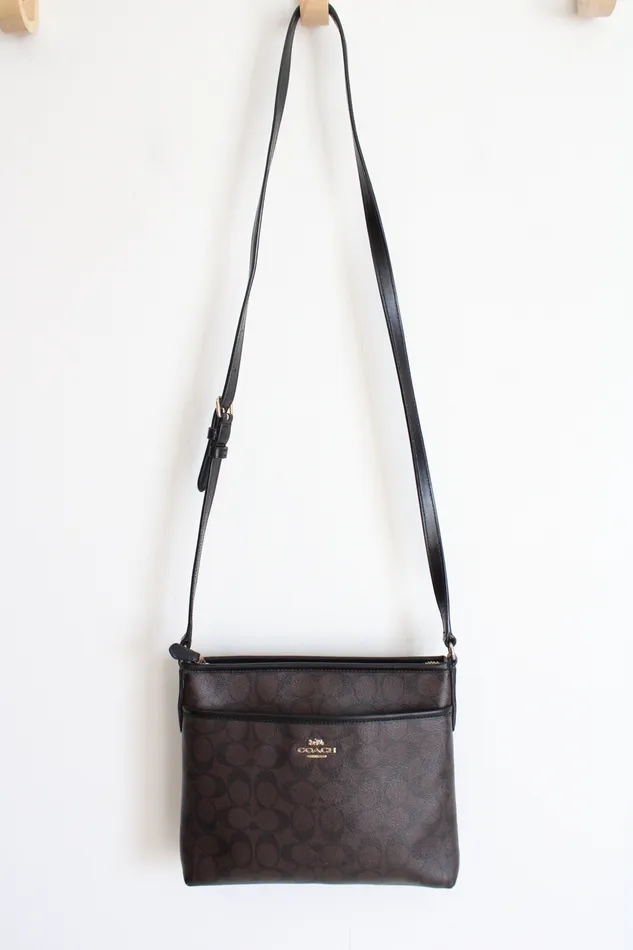 Coach Rings Coach Black Brown Signature Crossbody Bag