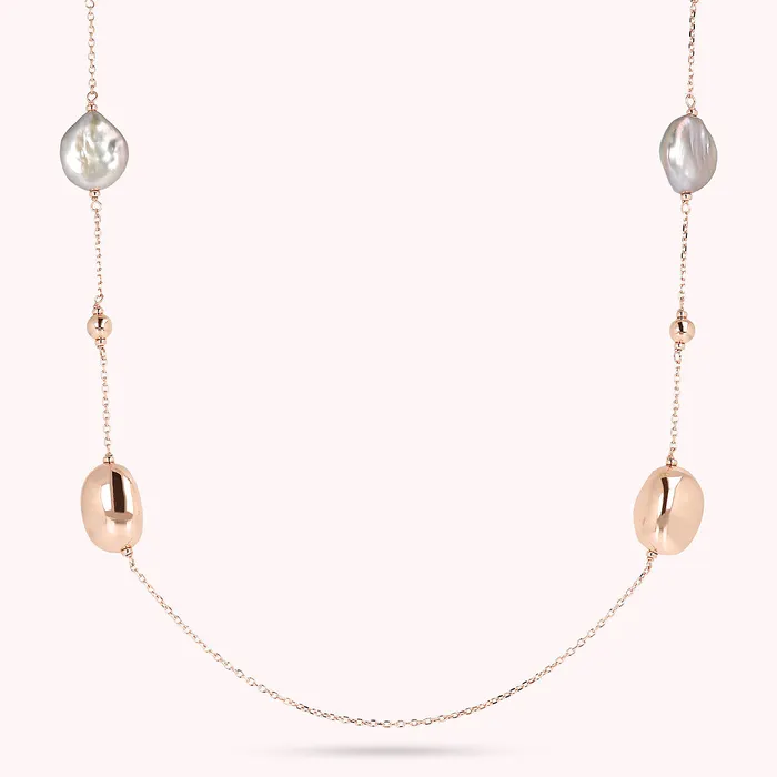 Collana Lunga con Pepite Lucide in Golden Ros e Perle dAcqua Dolce 17 mm Bronzallure Earrings Collana Lunga con Pepite Lucide in Golden Ros e Perle dAcqua Dolce 17 mm Bronzallure Earrings