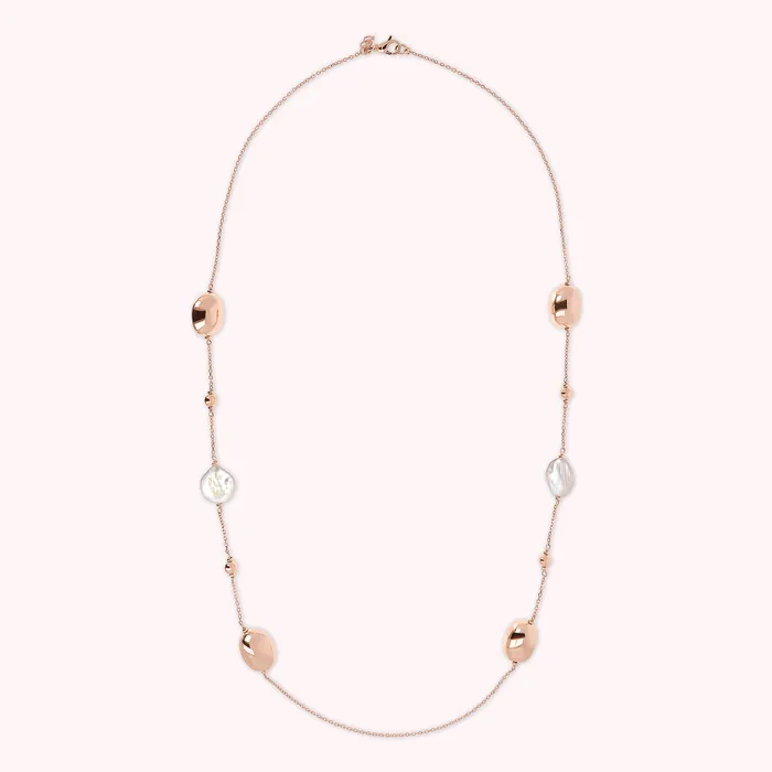Collana Lunga con Pepite Lucide in Golden Ros e Perle dAcqua Dolce 17 mm Bronzallure Earrings