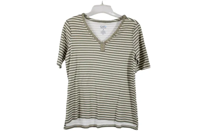 Croft Barrow PreStyled Sets Faded Glory Green Gold Shimmer Striped Top M
