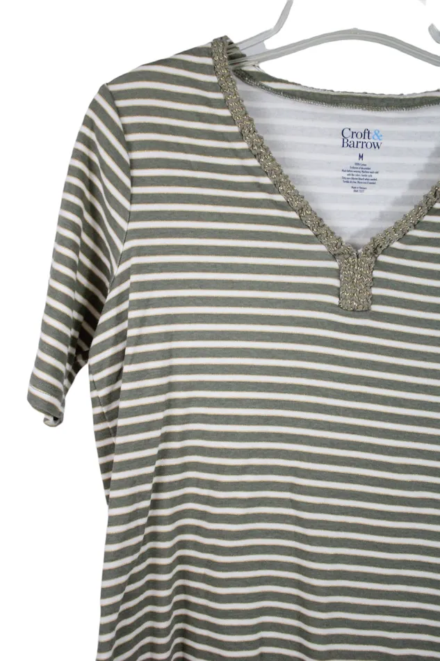Croft Barrow PreStyled Sets Faded Glory Green Gold Shimmer Striped Top M