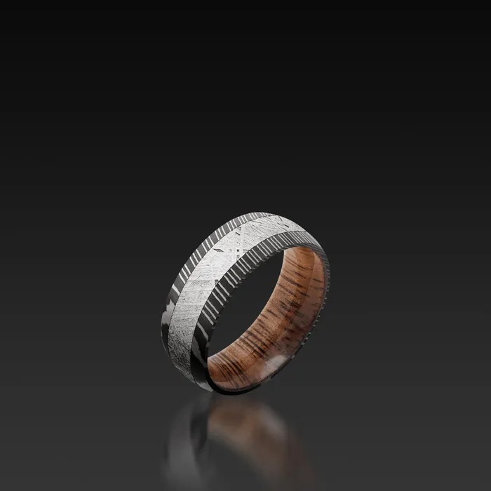 Damascus Steel Domed Band with Meteorite Shop John Atencio Rings