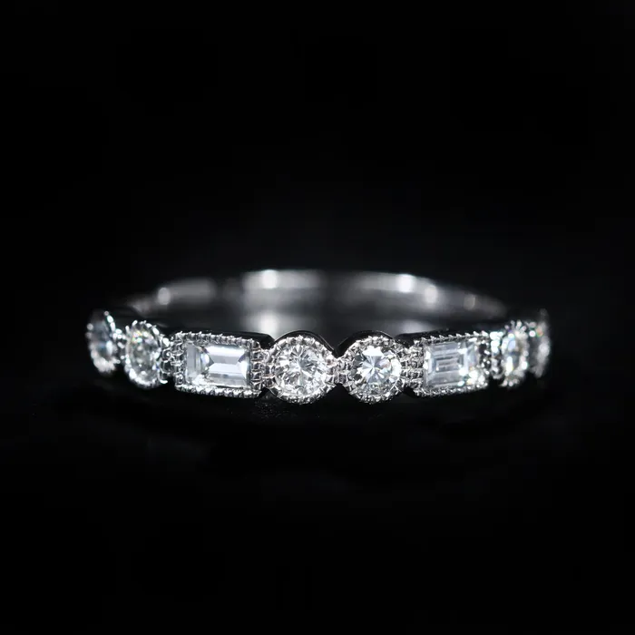 Diamond South Rings 14K White Gold 052 CTW Baguette and Round Brilliant Cut Diamond Band Diamond South Rings 14K White Gold 052 CTW Baguette and Round Brilliant Cut Diamond Band