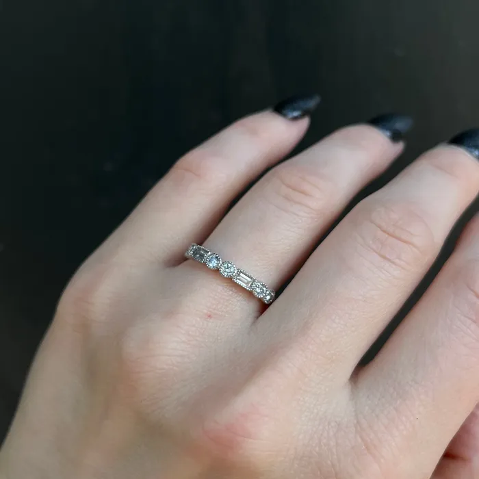 Diamond South Rings 14K White Gold 052 CTW Baguette and Round Brilliant Cut Diamond Band