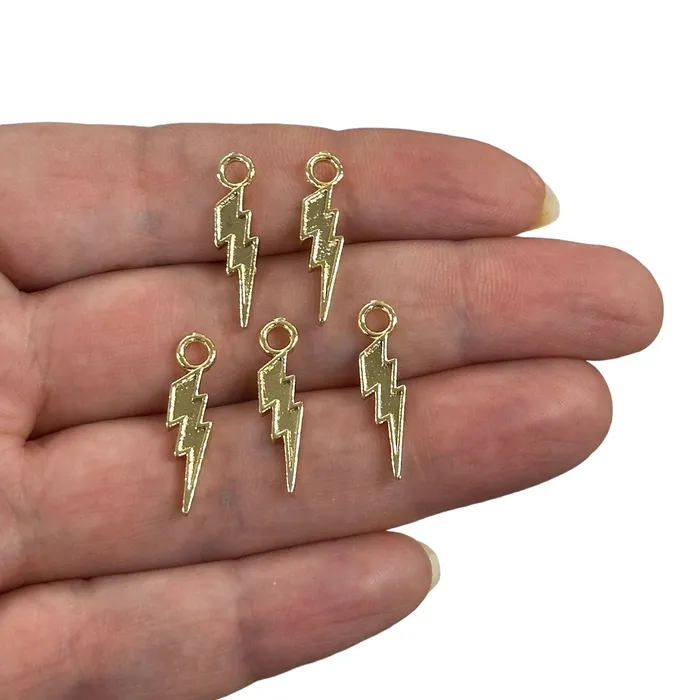 Earrings 24Kt Gold Plated Brass Lightning Charms 5 pcs in a pack Peppy Beads