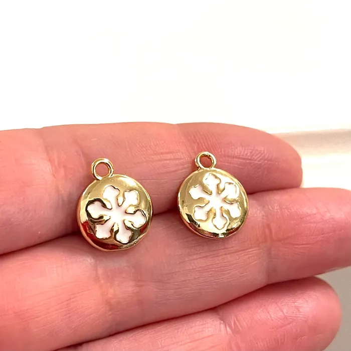 Earrings 24Kt Gold Plated Brass White Enamelled Snowflake Charms 2 pcs in a pack Peppy Beads Earrings 24Kt Gold Plated Brass White Enamelled Snowflake Charms 2 pcs in a pack Peppy Beads